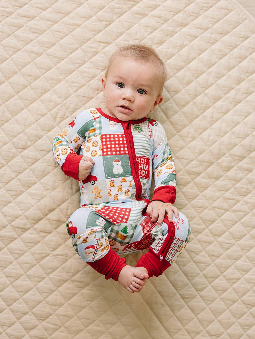Bamboo Zip Romper | Christmas Patchwork
