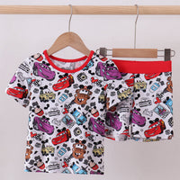 Red cars bamboo short set