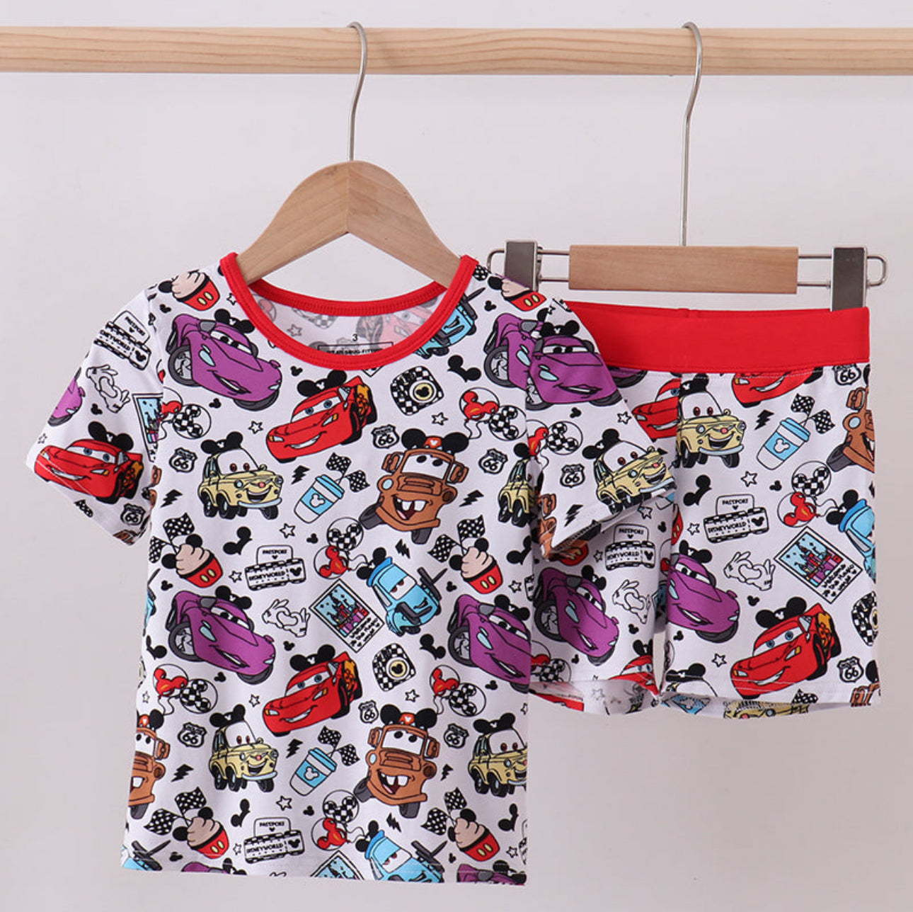 Red cars bamboo short set