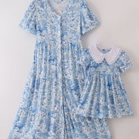 Blue toile mom dress