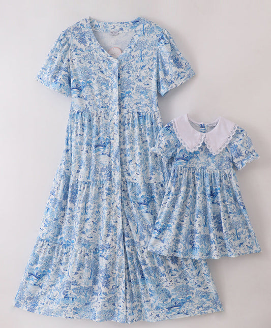 Blue toile mom dress