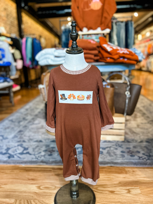 Brown plaid thanksgiving romper