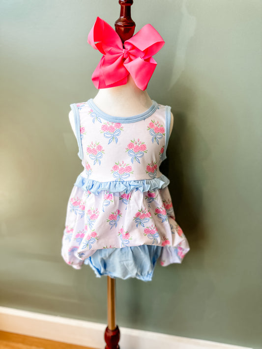 Florals bow back bloomer set