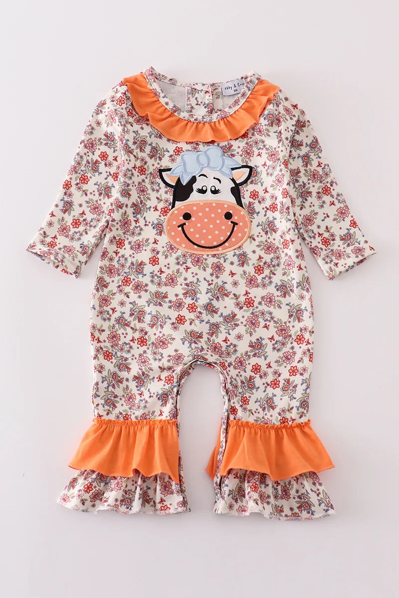 Floral cow girls romper