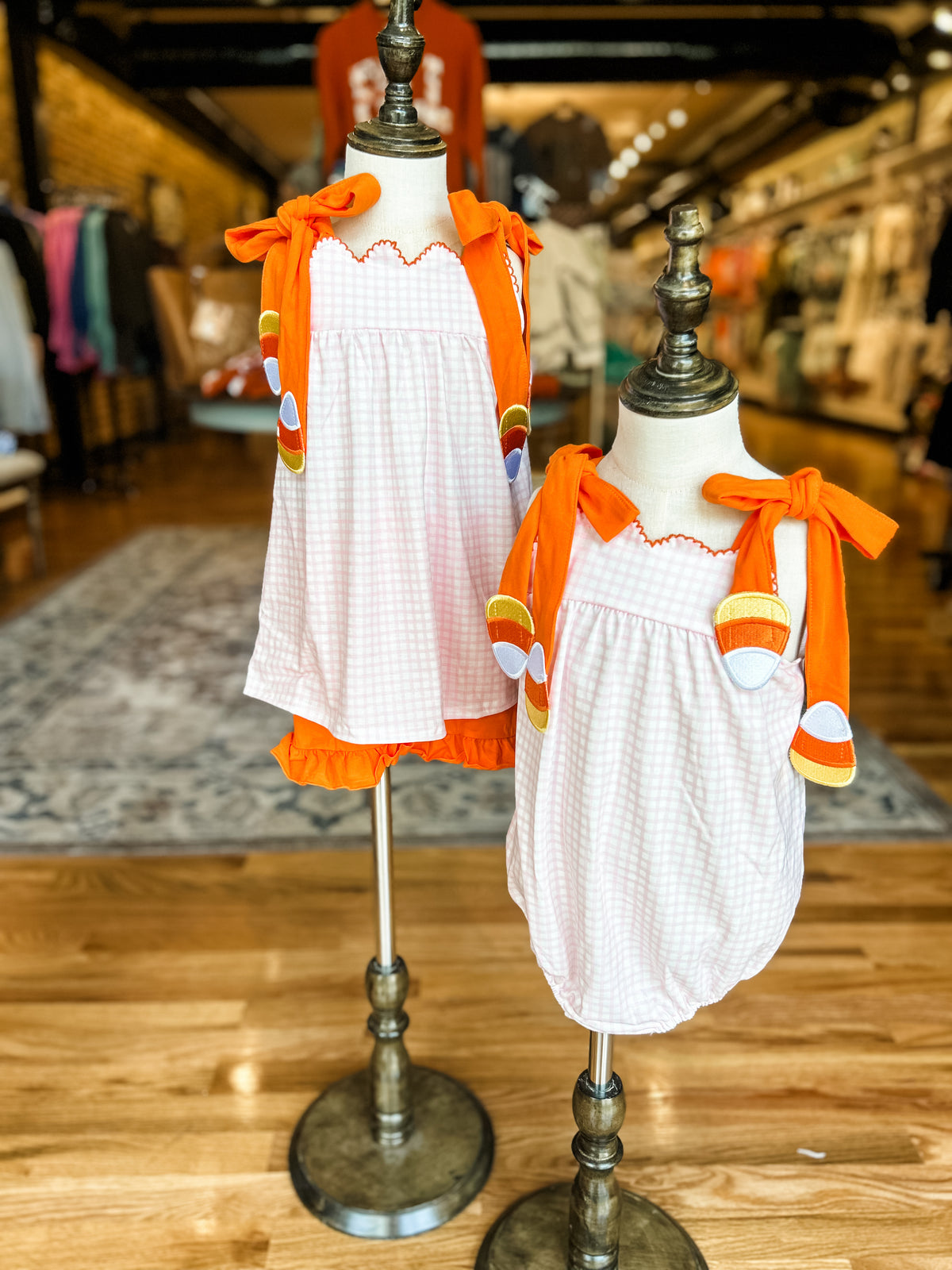 Gingham Candy corn girls short set