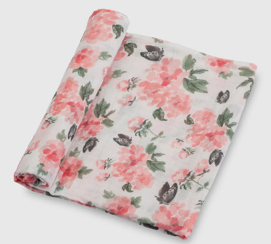 Pink peony swaddle blanket
