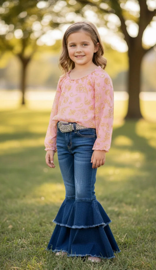Dark blue double layer bell bottoms