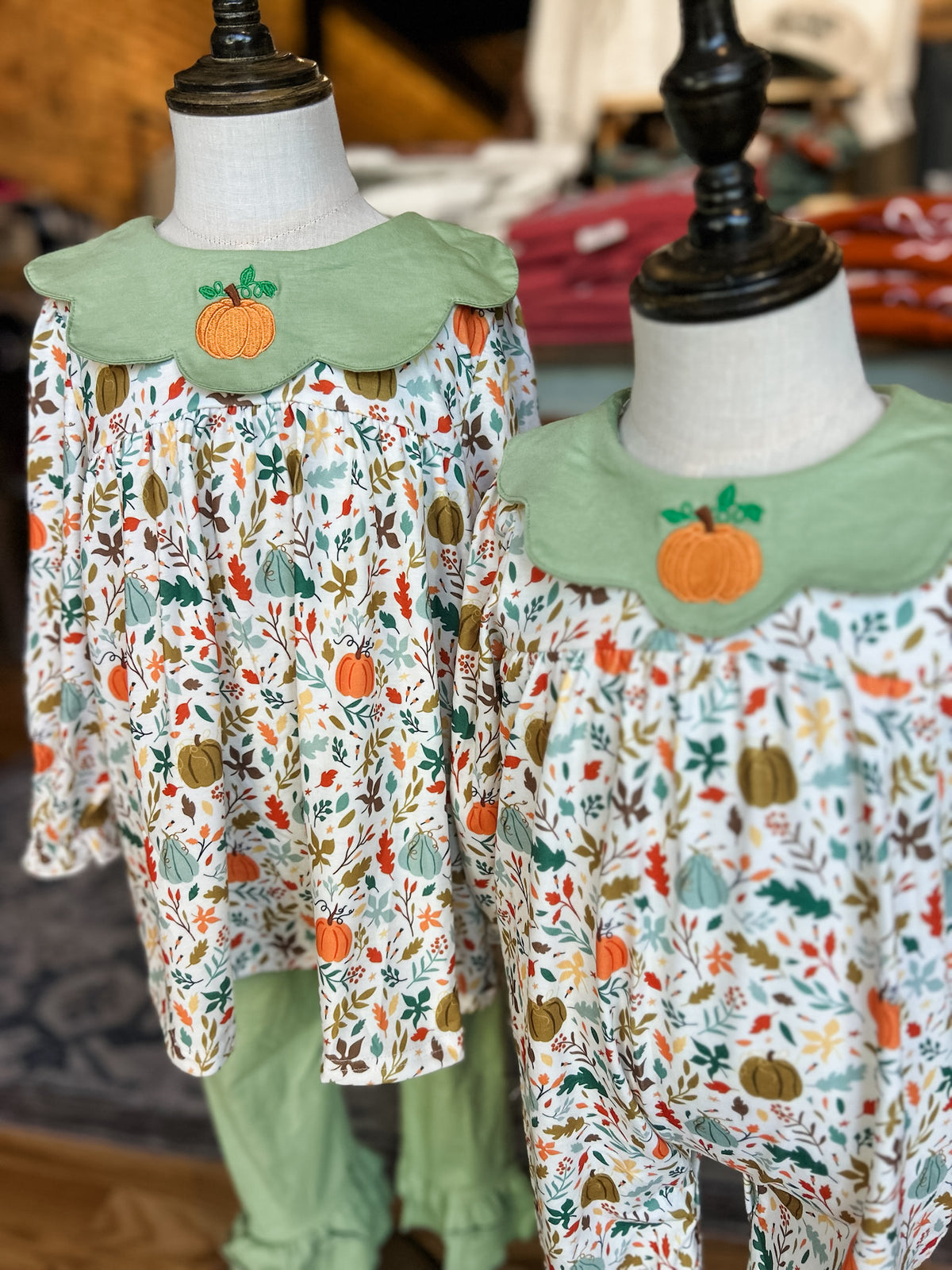 Pumpkin fall leaves romper