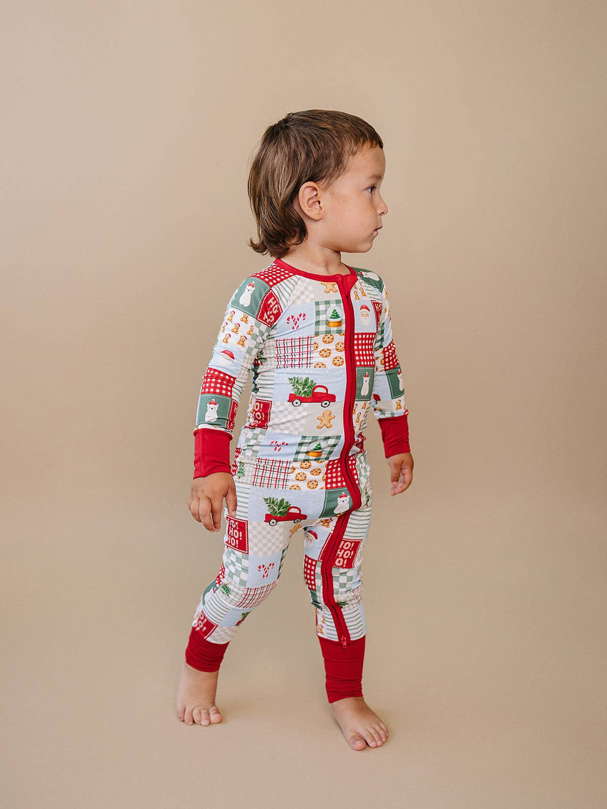 Bamboo Zip Romper | Christmas Patchwork