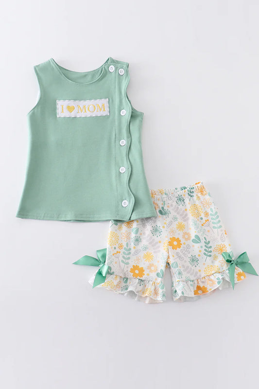 I heart mom sage floral girls set