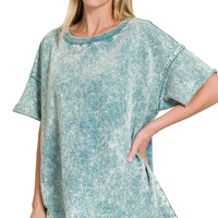 Acid wash French terry tee - Ash Blue