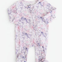 Leighton’s lavender Ruffle bamboo footie