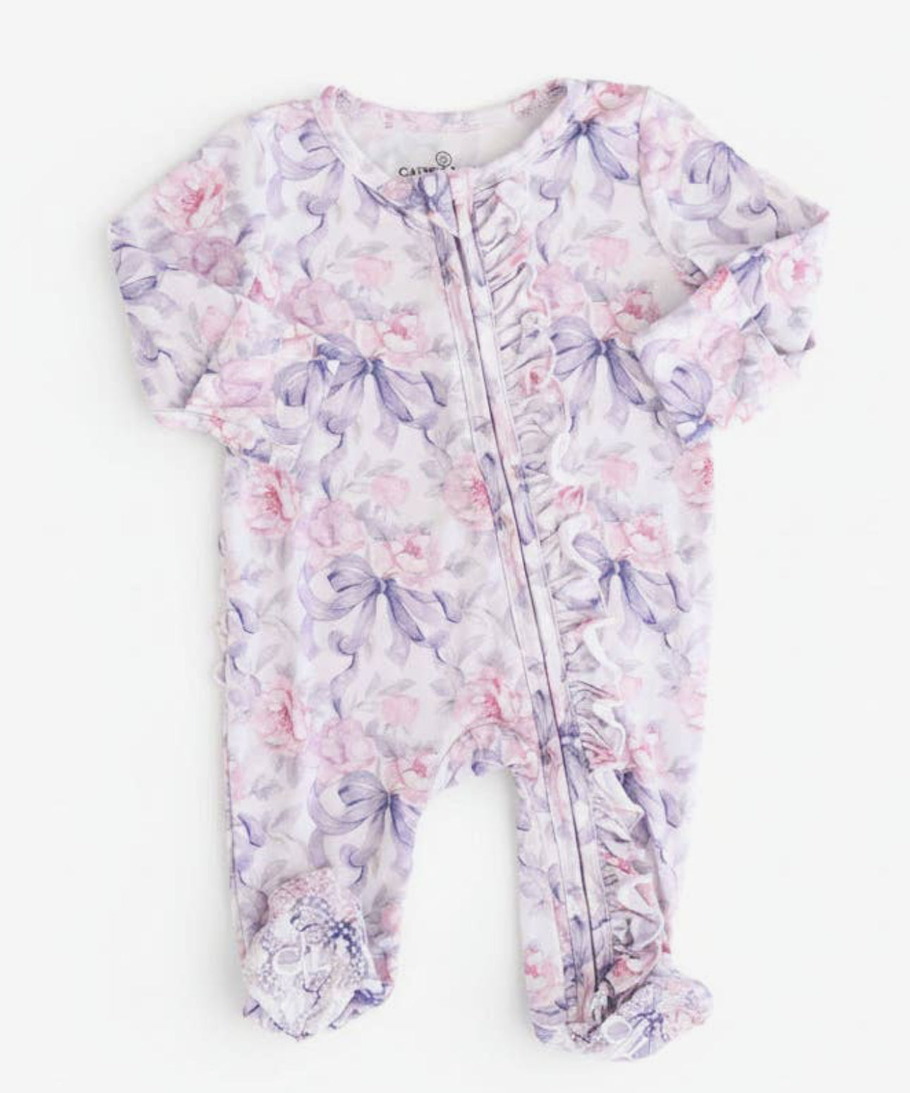 Leighton’s lavender Ruffle bamboo footie