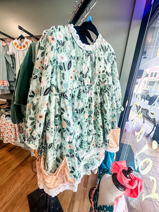 Green florals girls dress