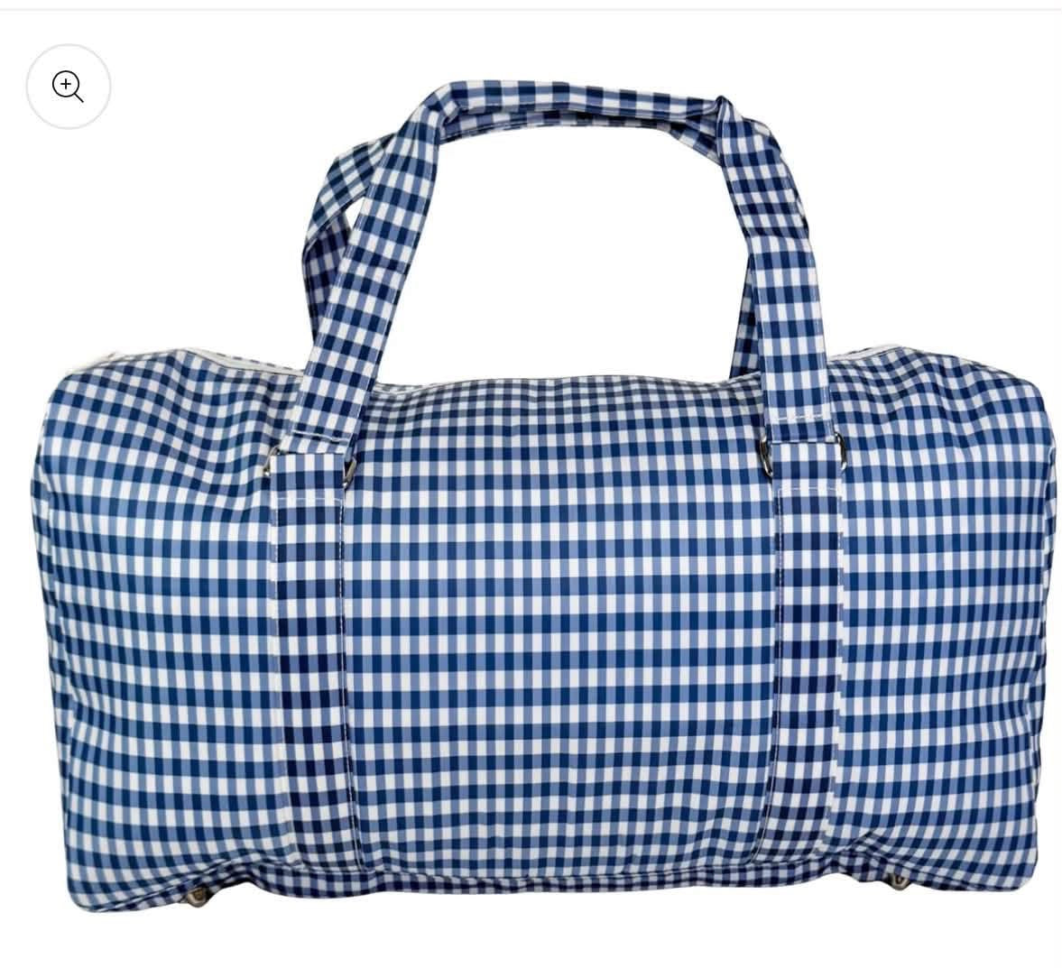 Navy gingham duffle bag