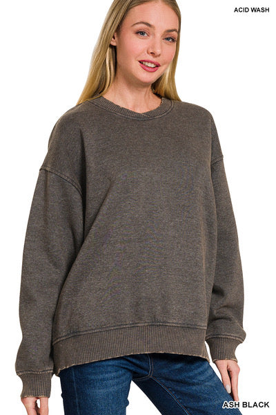 Acid wash oversized pullover- ash black