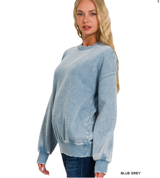 Acid wash pullover- blue grey
