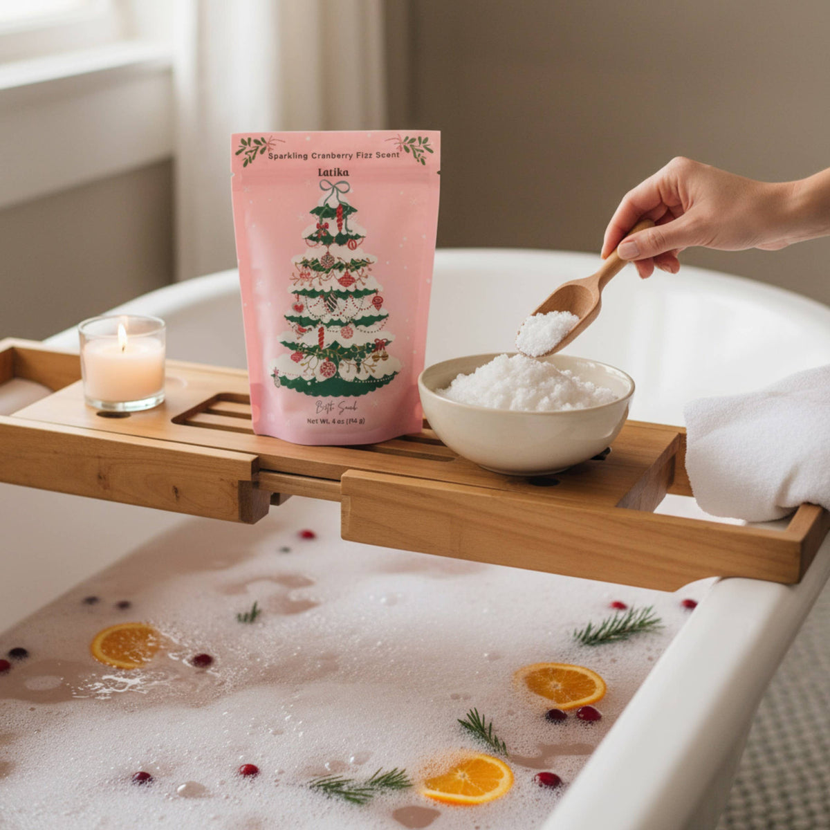 Pink Christmas Bath Salt - Stocking Stuffer - Christmas tree