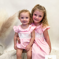 Pink cross smocked girls bubble