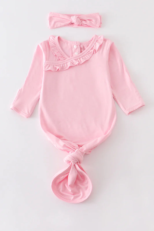 Pink Bamboo ruffle 2pc gown set