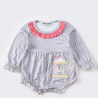Grey dot carousel applique girls bubble