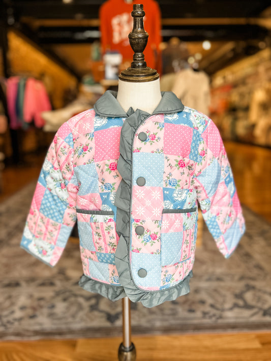 Pink & blue patchwork coat