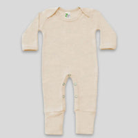 Oatmeal  baby romper with fold over hands & feet - INCLUDES EMBROIDERY NAME/MONOGRAM