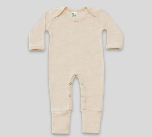 Oatmeal  baby romper with fold over hands & feet - INCLUDES EMBROIDERY NAME/MONOGRAM