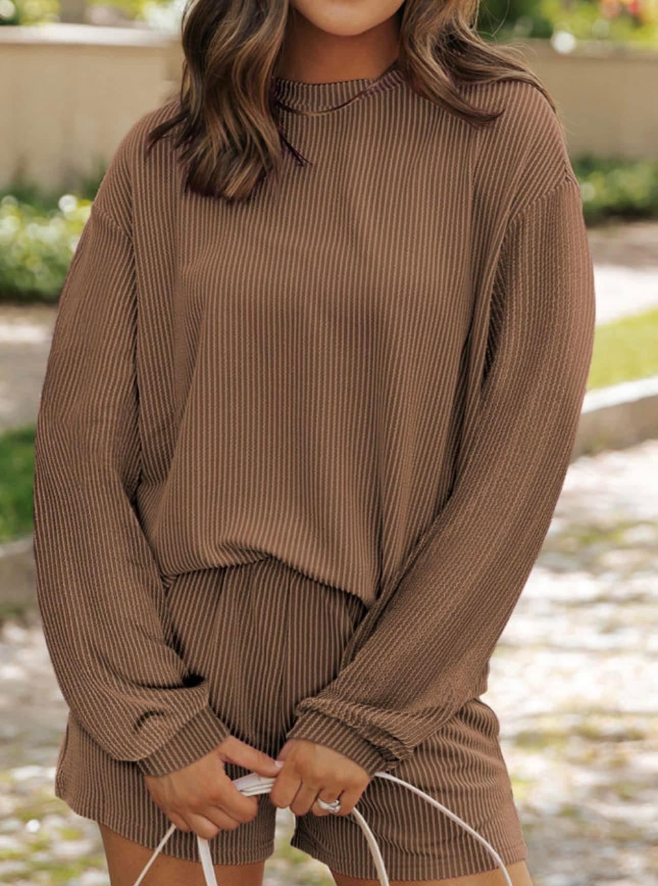 Ribbed mocha short set