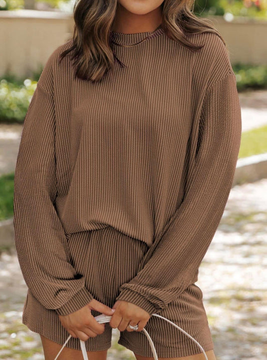 Ribbed mocha short set
