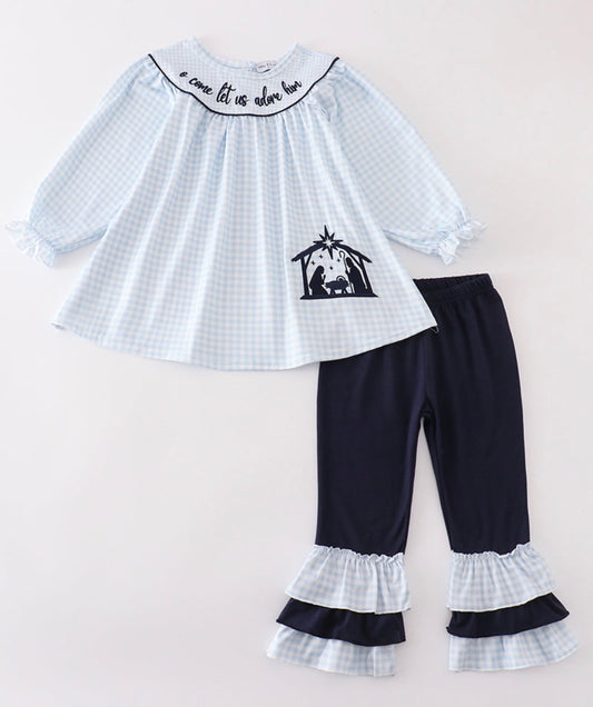 Nativity embroidered girls pant set