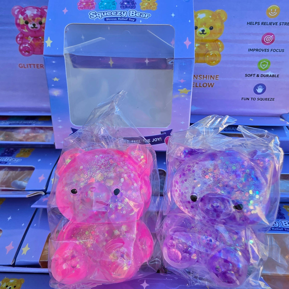 Glitter Bear Squishy Fidget Toy 2-Pack – Maltose, Assorted