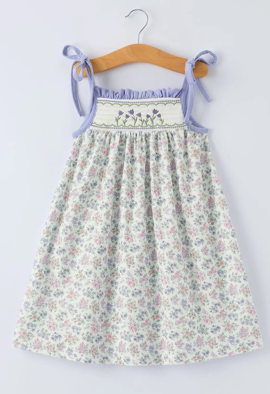 Purple floral smocked dress