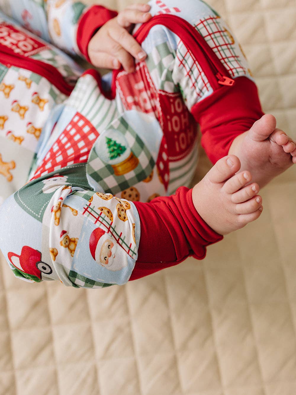 Bamboo Zip Romper | Christmas Patchwork