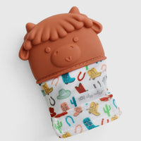 Highland cow teething mitts