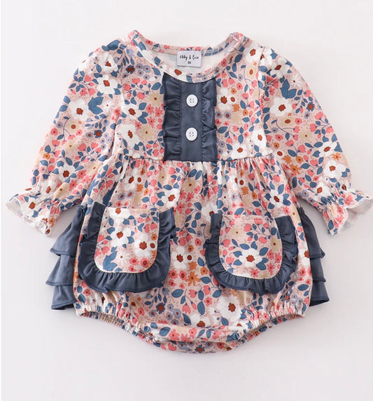 Navy floral girls bubble