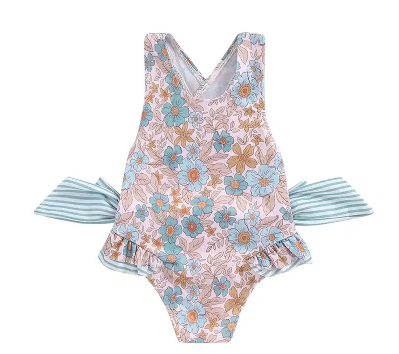 Girls Blue Floral Swim