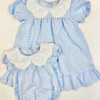 Blue gingham lace bubble