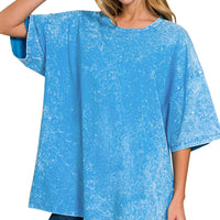 Acid wash boyfriend tee -ocean blue