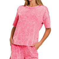 Acid wash 2pc short set- red
