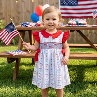 Smocked flag girls dress