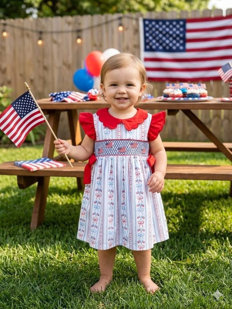 Smocked flag girls dress