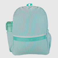 Mint seersucker full size backpack- includes name/mono
