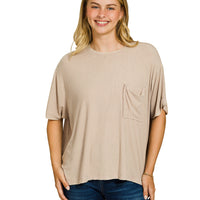 Acid wash ribbed top -mocha