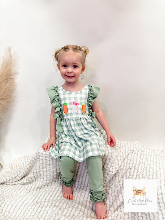 Green gingham bunny girls set