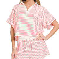 Pink Collar striped short set