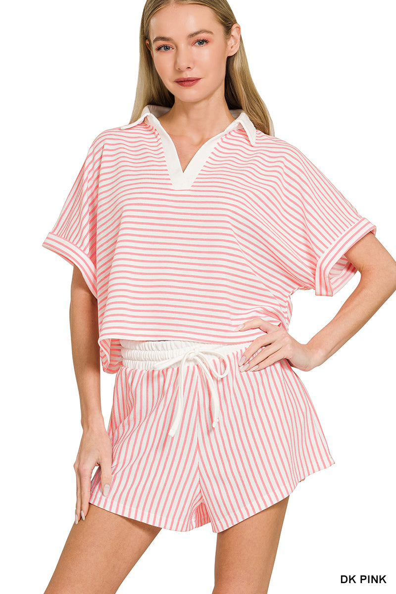 Pink Collar striped short set