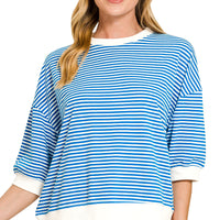 Blue Striped 3/4 sleeve top