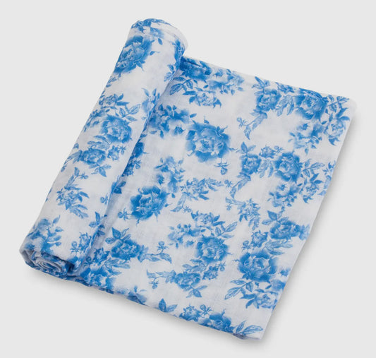 Blue peony swaddle blanket