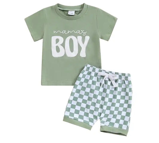 Mama’s Boy Green Checkered Short Set
